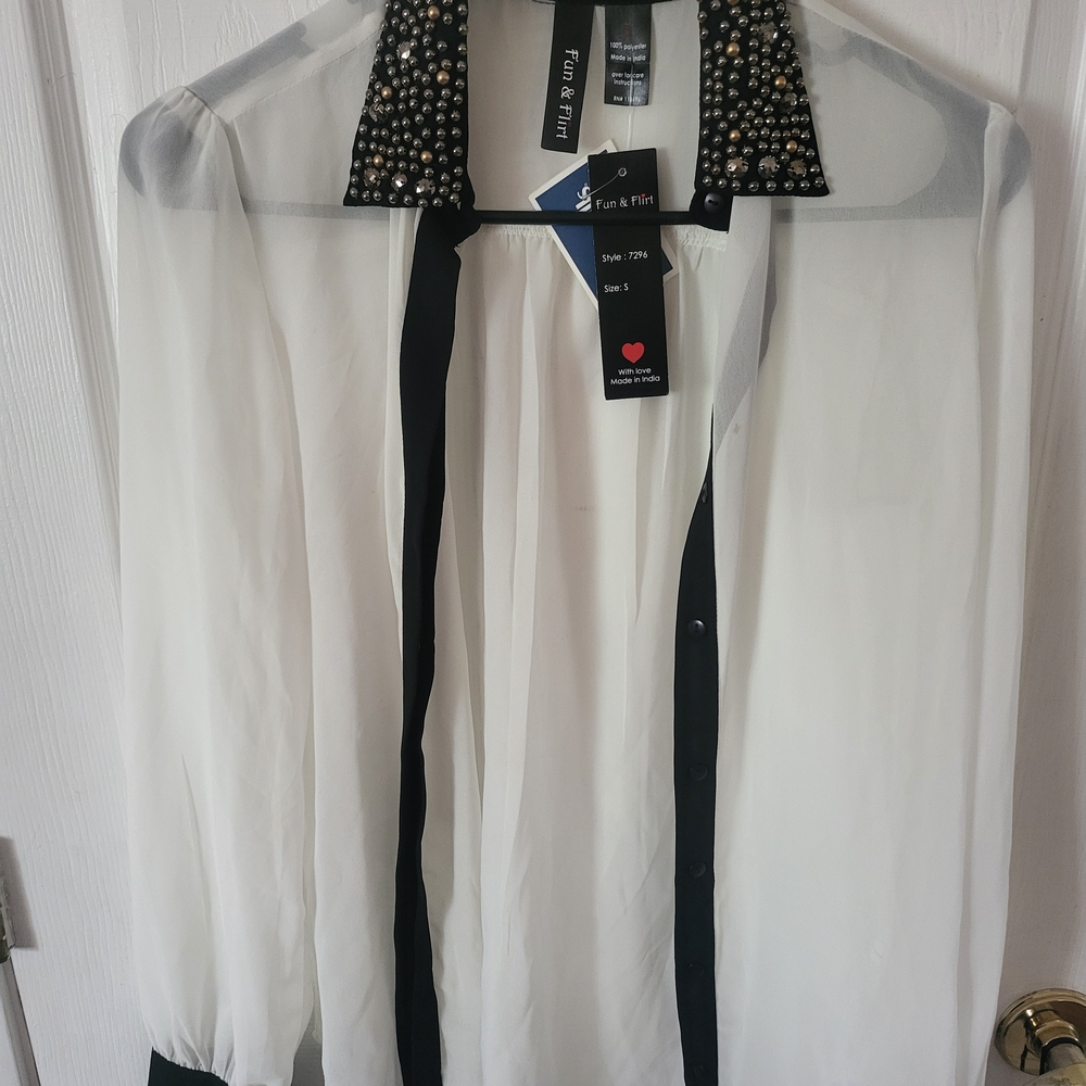 Fun & Flirt Sheer Blouse with Black Studded Collar